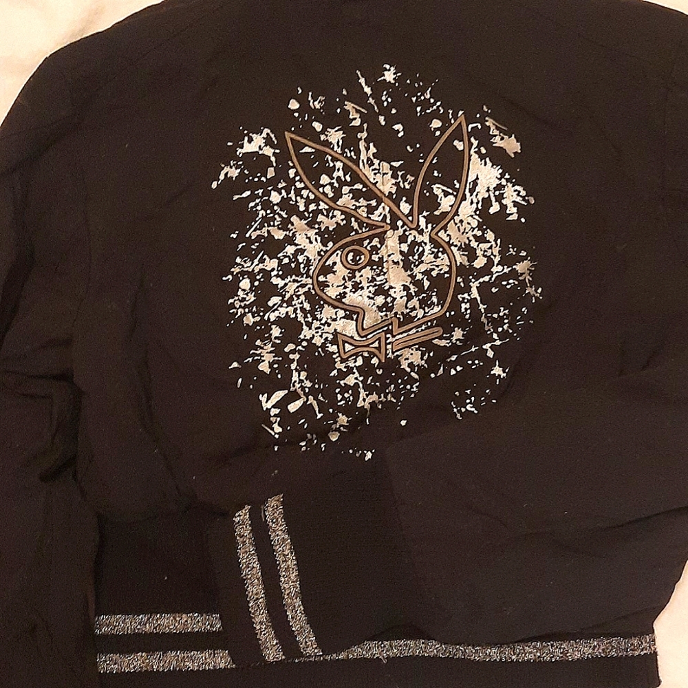 Playboy cropped black bomber jacket  women's medium